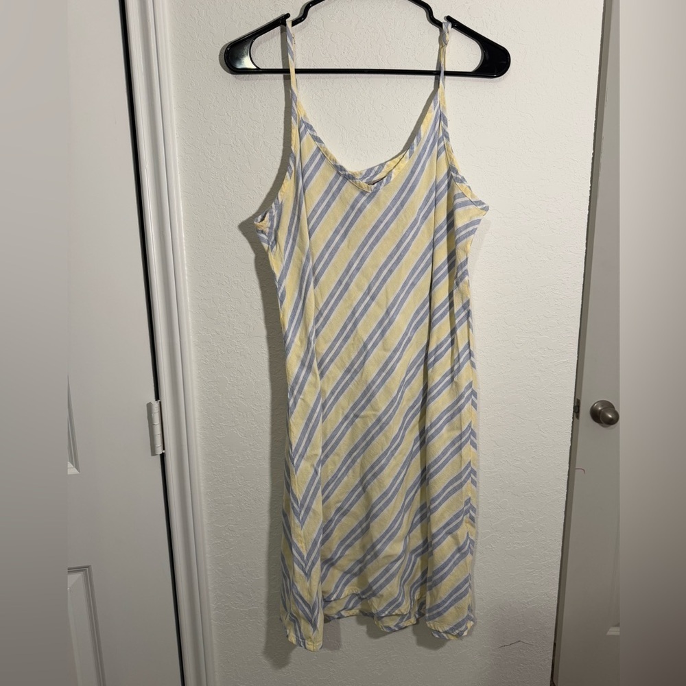 Flax Adjustable Spaghetti Strap Striped Linen Ble… - image 1